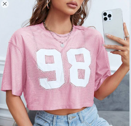 Shein Pink Numeric Print Short Crop T-Shirt/Jersey, M +