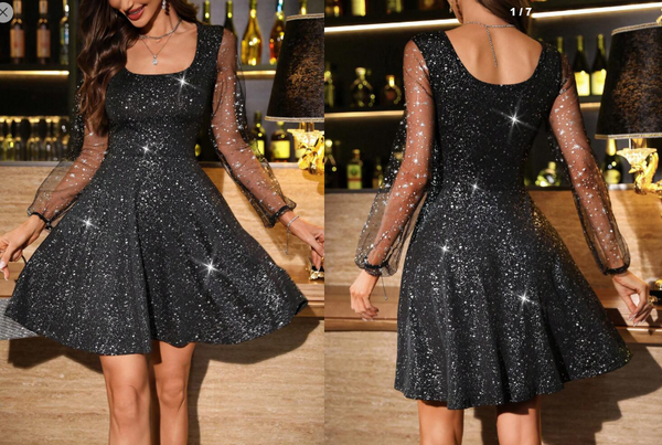 Shein Women's Sexy Luxury Silver Foil Panel Mesh Sheer Mini Party Dress, L +