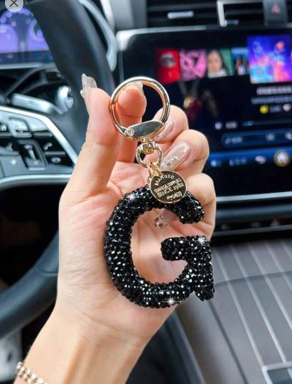 Shein 1pc Fashion Alloy Rhinestone Letter Keychain +