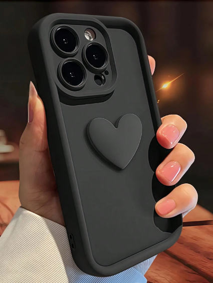 1pc Minimalist Dopamine Matte Black Heart Shaped Phone Case>