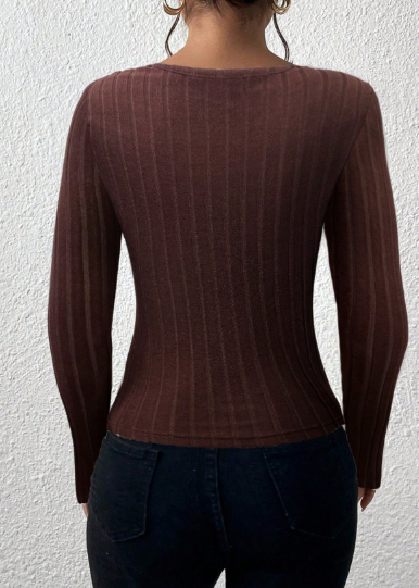 SHEIN Frenchy  Contrast Lace Round Neck Ribbed Slim Fit  T-Shirt L-.