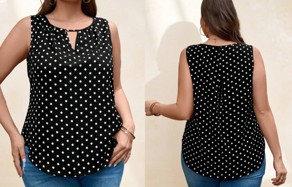 Shein Elegant Polka Dot Print Hollow-Out Sleeveless Women's Blouse, 4XL +