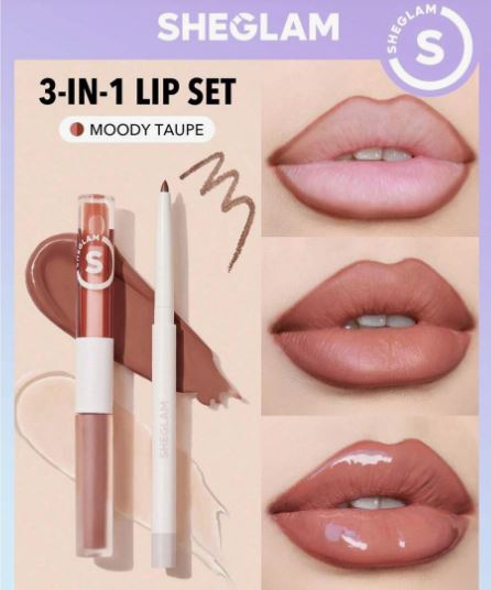 Sheglam Soft 90's Glam Lip Liner And Lip Duo Set - Moody Taupe /