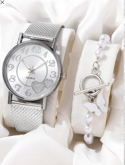 Shein 1pc Women Watch Silver Plastic Strap +