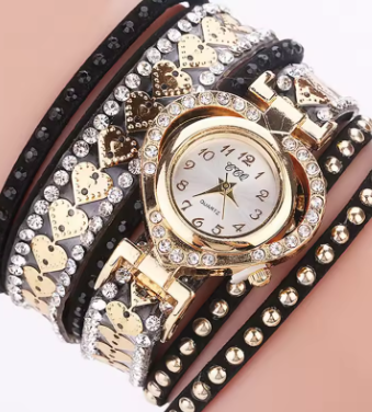 Shein Luxury Heart Dial Shiny Design Quality Women Quartz Watch +