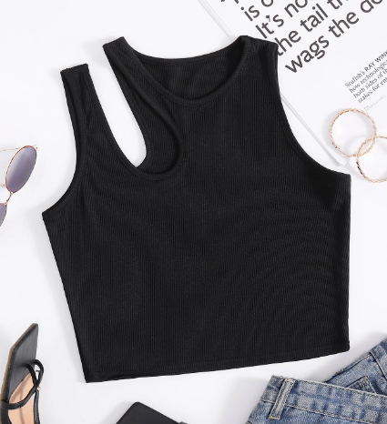 H&M Solid Cut Out Shoulder Ribbed Knit Tank Top, L +