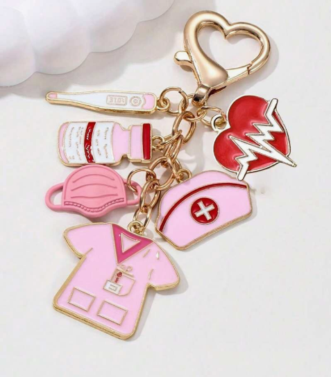 Shein Alloy Nurse And Doctor Themed Pendant, Pink Keychain -.