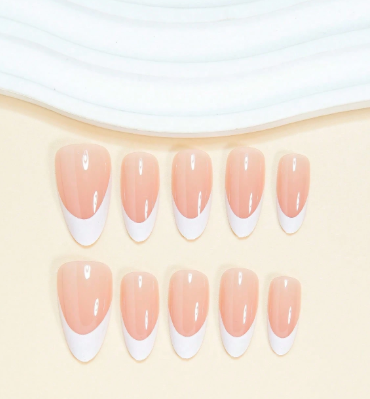 Shein Almond-Shaped Minimalist Classic White-Framed Full-Coverage Fake Nails -.