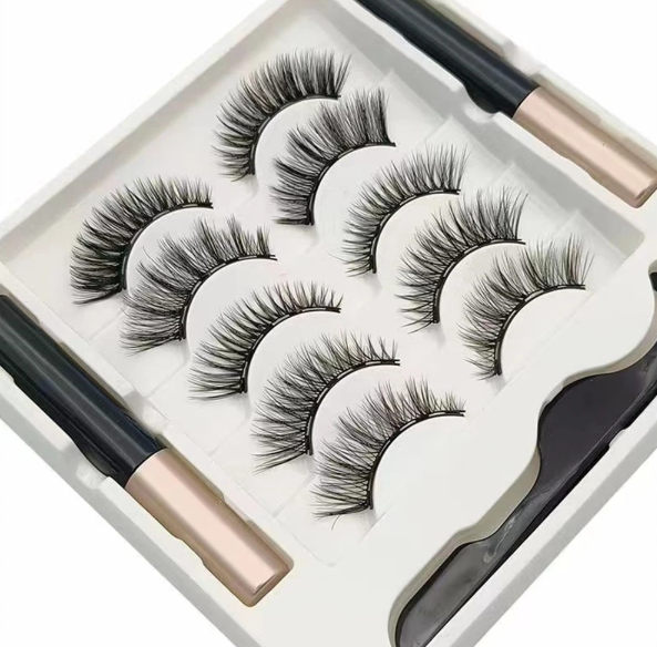 Shein 5 Pairs Magnetic Eyelashes Set Full Strip Natural Cilia False Eyeliner Dramatic Volume Thick Synthetic Eye Lashes, A006 +