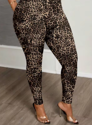 Shein Plus Size Women's Casual Leopard Print Full-Width Pattern Leggings, 0XL -.