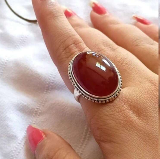 Shein Luxury Women's Wedding, Round Red Zirconia Ring, Size:7 +