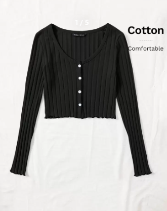 SHEIN  U-Neck Long Sleeves Button Front Lettuce Trim Rib-Knit Tee , XL-.