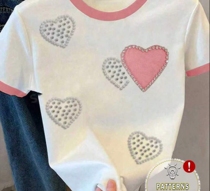 Shein Teen Girls' White Cute Heart Love Print Graphic T-Shirt, 14T -.