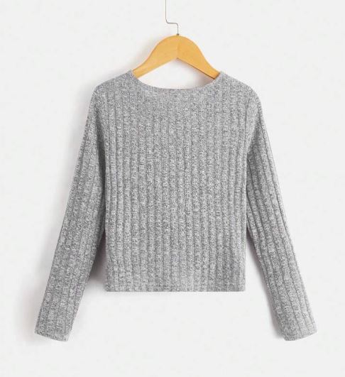 Shein Kids EVRYDAY Young Girl Twist Hem Ribbed Knit Tee, 11-12T  +