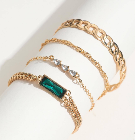 Shein 4pcs/set Rhinestone Decor Bracelet +