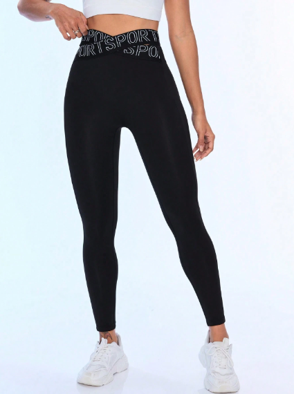 Shein Letter Printed High Waist Elastic Yoga Pants With Butt Lift For Fitness >