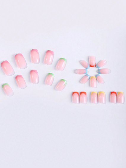 Shein 24 Pieces Boxed Almond Shape Pink Transparent White French Neutral Nails Japanese Styls Press On Nails >
