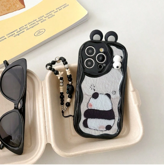 Shein 1pc 3D Liquid Panda Silicone Phone Case with Strap Accessories>