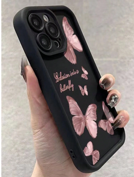 Pink Black Butterfly Leather Fashion Phone Case>