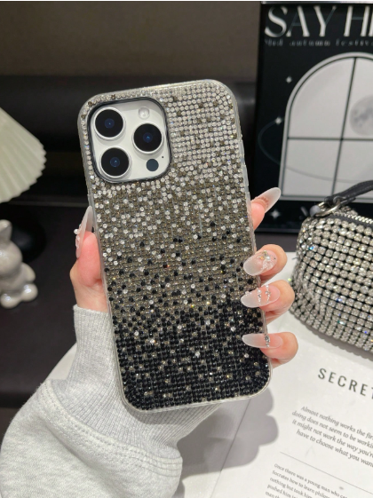 Diamond Sequins,Rhinestone 1pc Black & Gradient Rhinestone Bumper Shockproof Phone Case>
