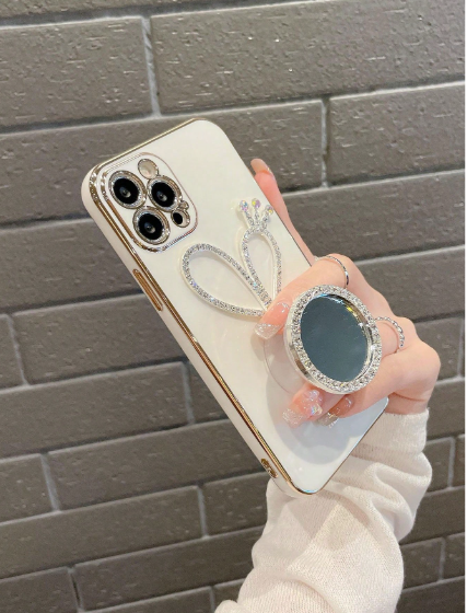 Heart Makeup Mirror Holder Case for Iphone 15 pro max>