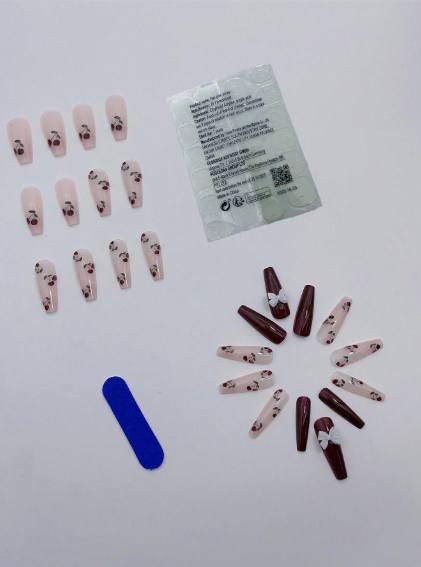 Shein Romantic Sweet Cherry Blossom French Tip Press On Nails +