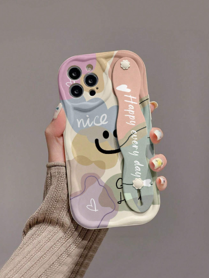 Luxury Smiling Face Element Fashionable Wristband Phone Case With Strap>