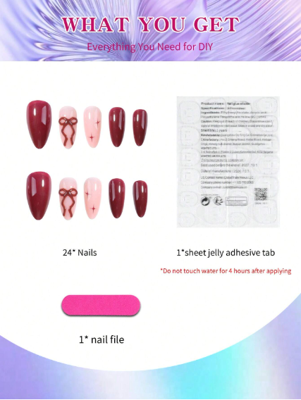 Shein 24pcs 3D Gel Nail Stickers, Bow Design -.