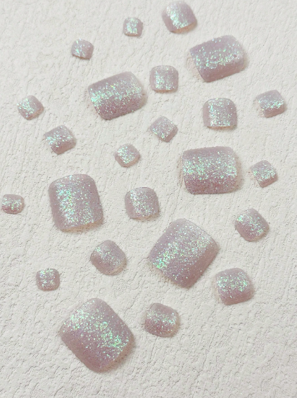 Shein 24pcs Modern Ins Style Silver Glitter Simple Daily Toe Nails +