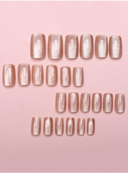 Shein Creative Translucent Brown Cat Eye Design Fake Nails >