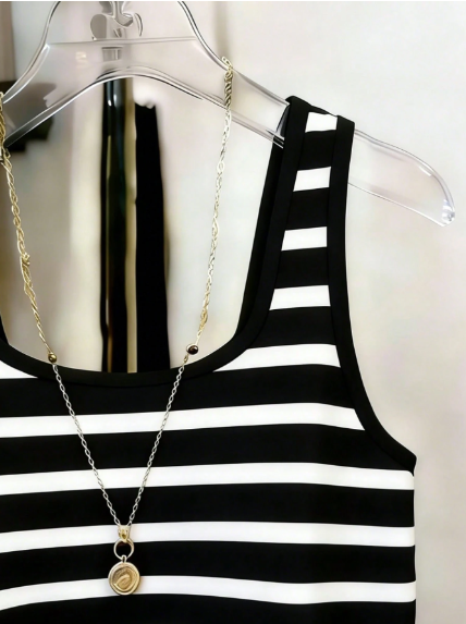 Shein Women's Casual Striped Square Neck Fitted Tank Top >