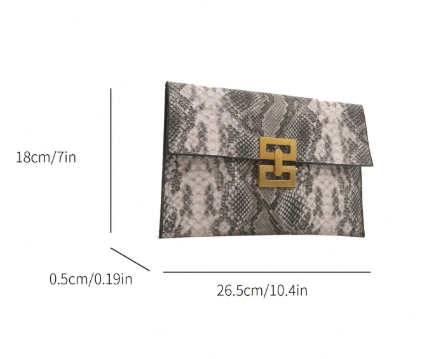 Shein 1pc PU Leather Snake Skin Pattern Color Block Handbag Envelope Clutch -.