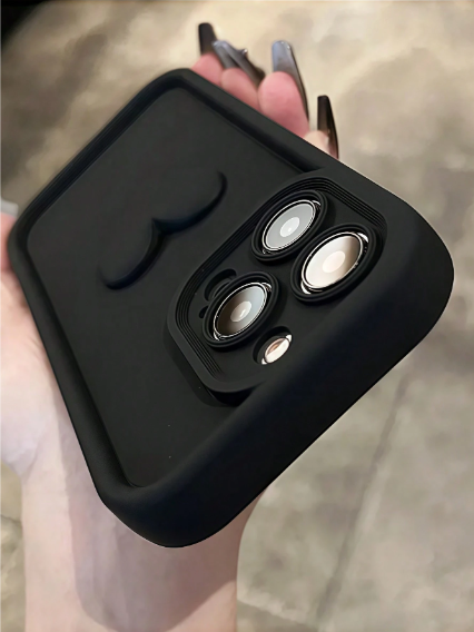 1pc Minimalist Dopamine Matte Black Heart Shaped Phone Case>