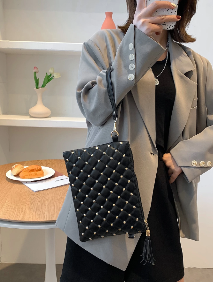 Shein Studded Decor Quilted Clutch Bag -.
