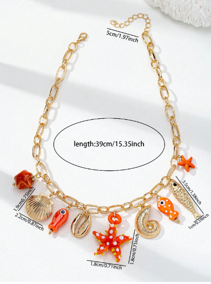 Shein 1pc Handmade Summer Orange Starfish Charm Necklace>