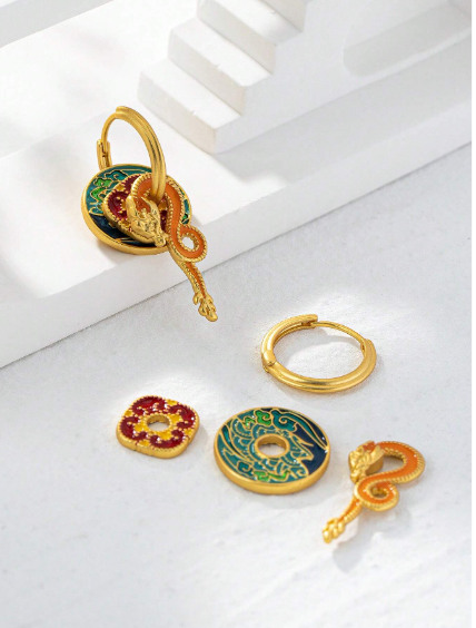 Shein 1 Pair Copper Alloy Macaroon Series Colorful Enamel Drop Earrings>