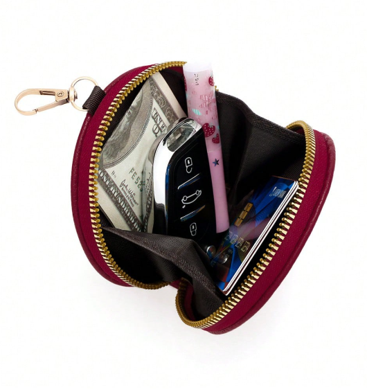 Shein Mini Round Earphone Pouch With Litchi Texture Key Holder >