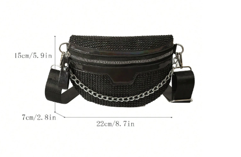 Shein Black Fanny Pack Studded & Chain -.