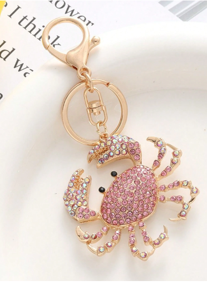 Shein Colorful Rhinestone Metal Crab Shaped Keychain -.