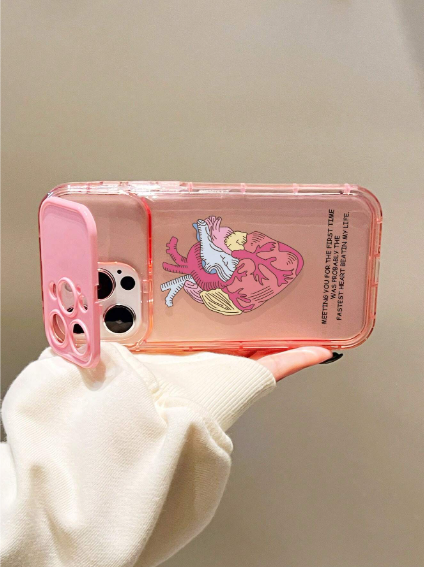 Pink TPU Mirror Element Fashion Transparent 1pc Pink TPU Colorful Heart Phone Case>