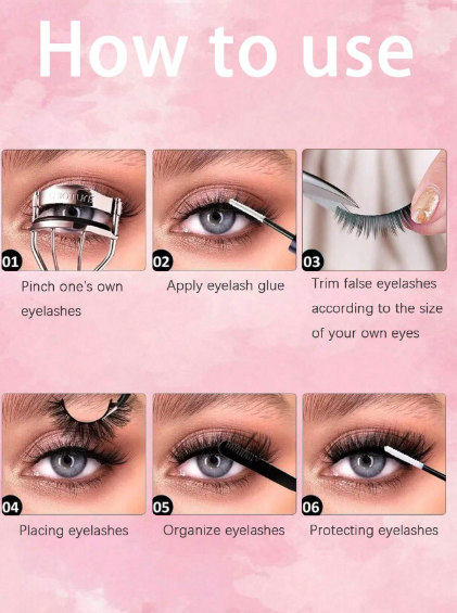 Shein 7 Pairs/Set Natural Long Curled Thick Volume Crossed Fish Tail False Eyelashes, DHY-2406 -.