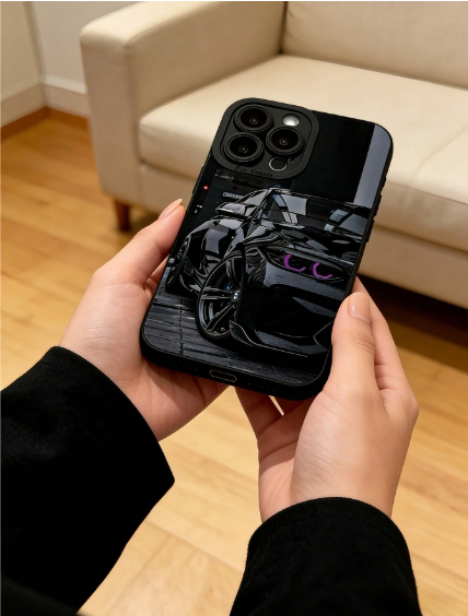 Dark-Themed Sports Car Print Phone Case With Four-Corner Drop Protection>