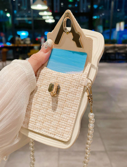 1pc Fashionable Luxury Faux Pearl Chain Card Holder Case>