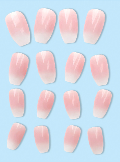 Shein Short Coffin Shape Pink Gradual Change Jelly Pink Nail Kit>