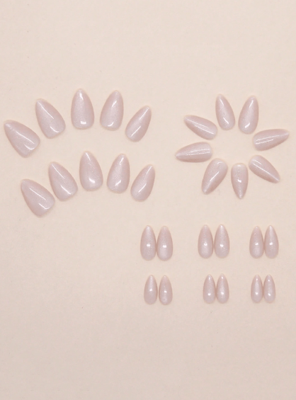 Shein 30Pcs Sheer Fresh Pink Cat Eye Design Curved Almond False Nails>