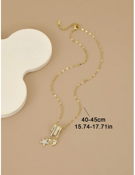 Shein 1pc Fashionable Cubic Zirconia Geometric Stainless Steel Necklace>