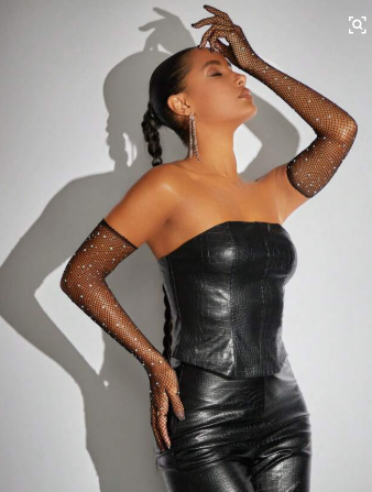 Shein Rhinestone Over Elbow-Length Gloves -.