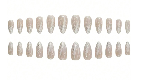 Shein 24pcs Winter Vibe White Deer Horn Ombre Glitter Full Cover Fake Nails +