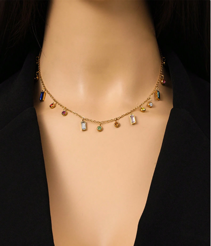 Shein 1pc Colorful Dopamine Molecule Design Stainless Steel Necklace>