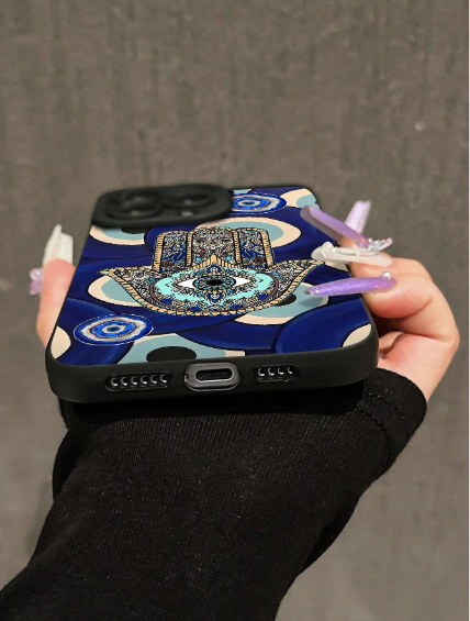 1pc Mysterious Fatima Hand & Evil Eye Cultural Symbol Phone Case>